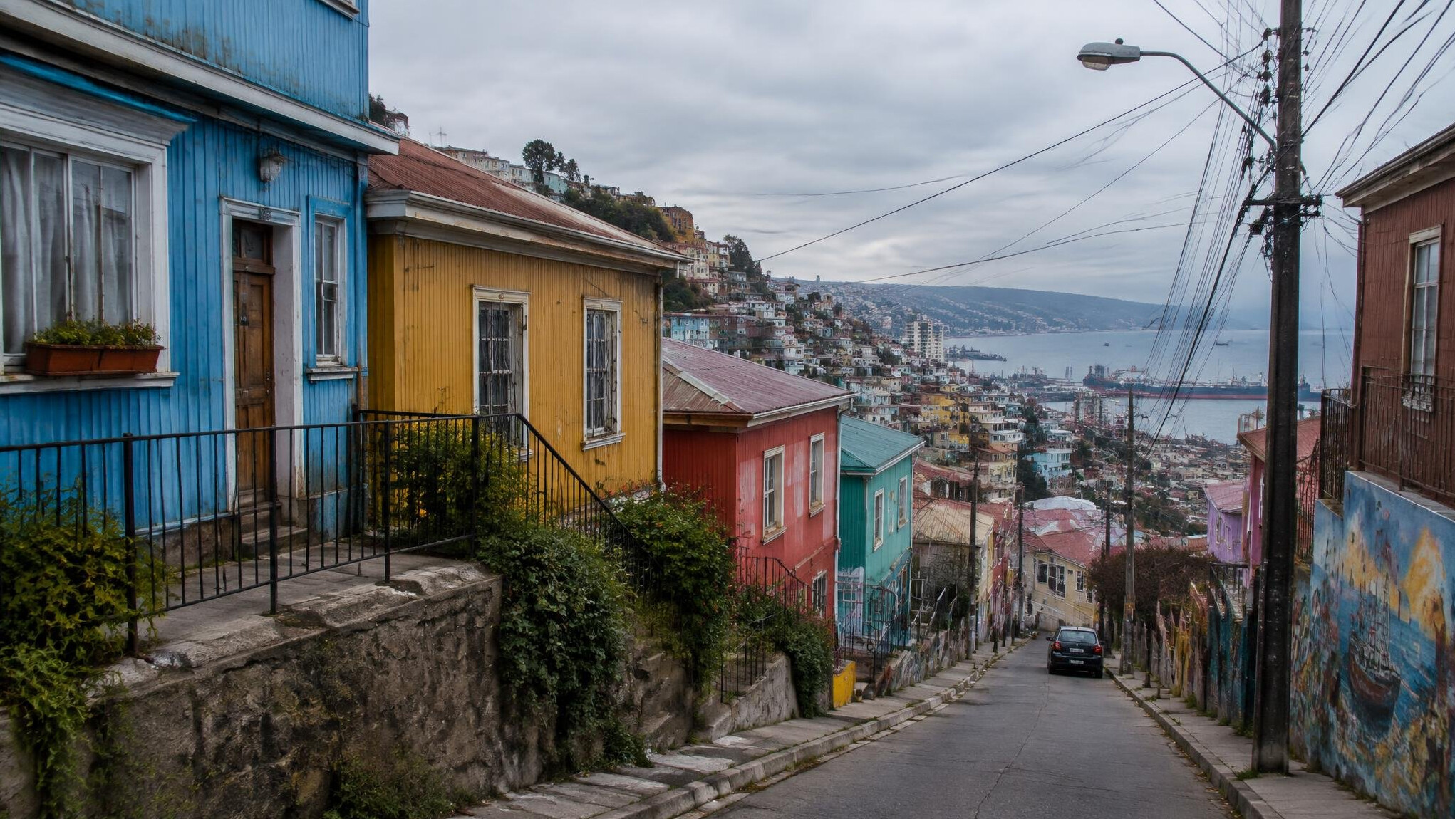 Row of colorful houses on a hillside neighborhood