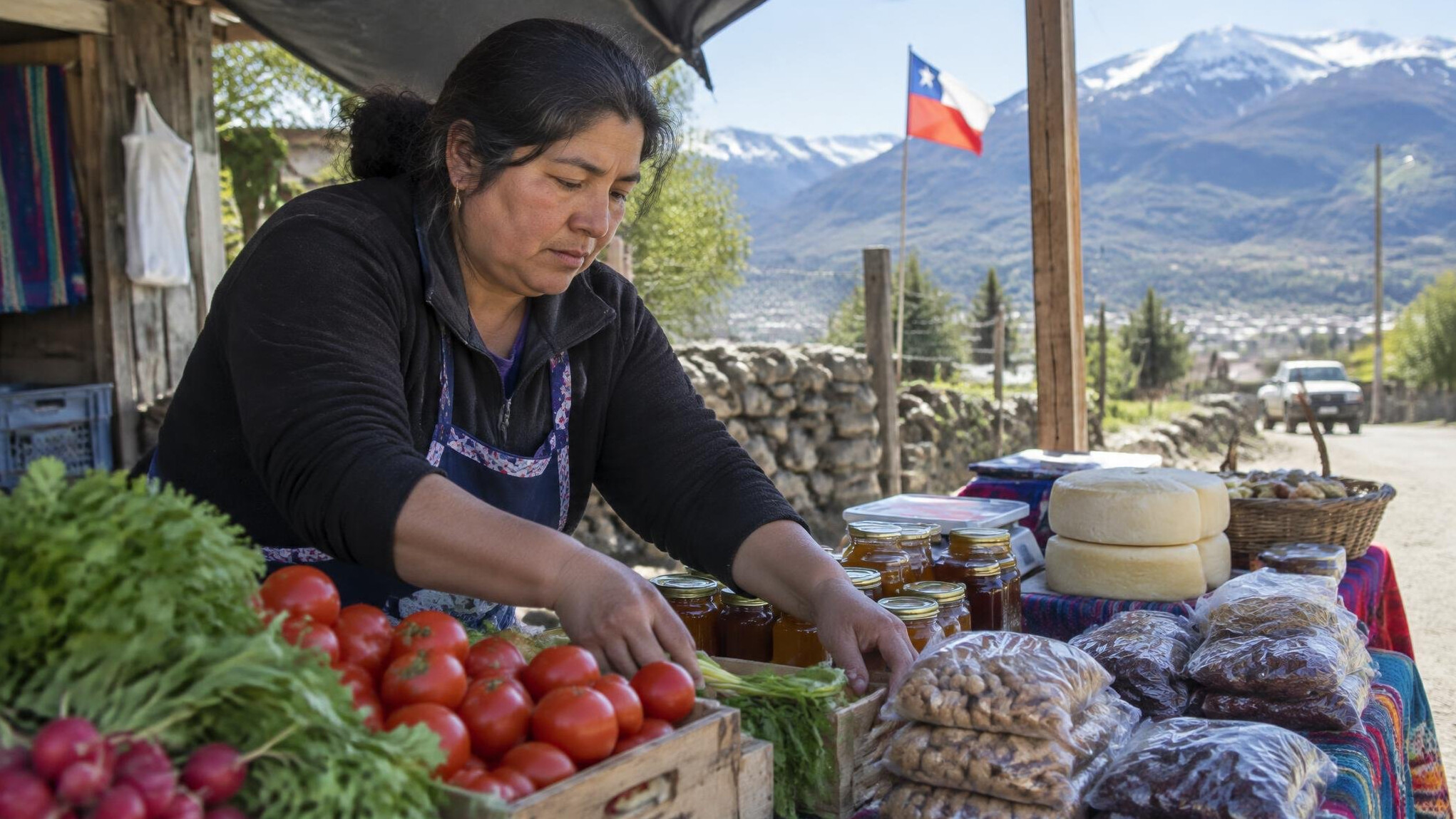 Woman working at a small street stall