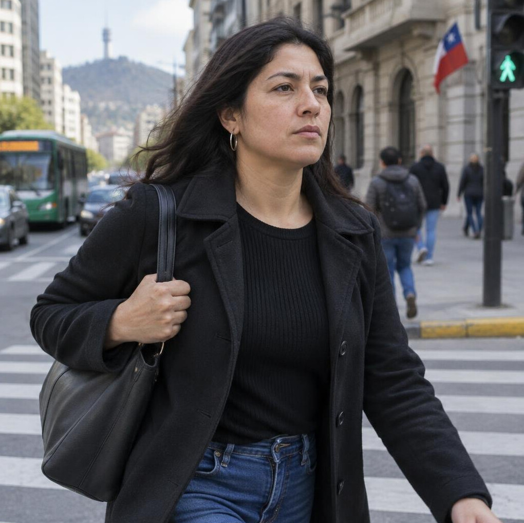 Woman walking through a city street